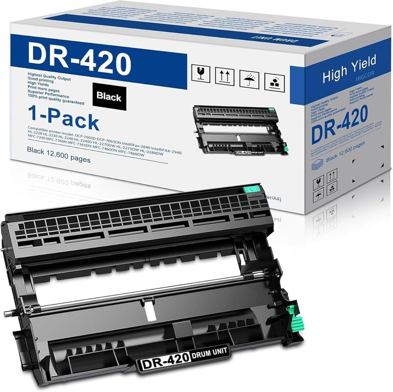 HIGCOR وحدة طبل DR420 بديلة لطابعة Brother DR 420 DR-420 تعمل مع HL-2270DW HL-2280DW MFC-7360N DCP-7065DN Intellifax-2840 Intellifax-2940 (1 عبوة، ليست حبر) - Image 1
